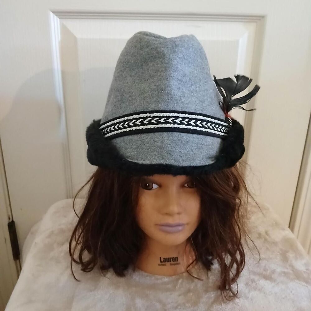 Vintage 60s 70s Gray Wool Cossack Fedora Hybrid Hat L Union Made Mod Indie